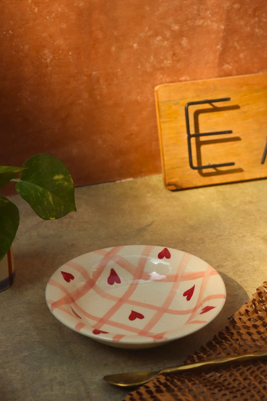Handmade Chequered Heart Pasta Plate