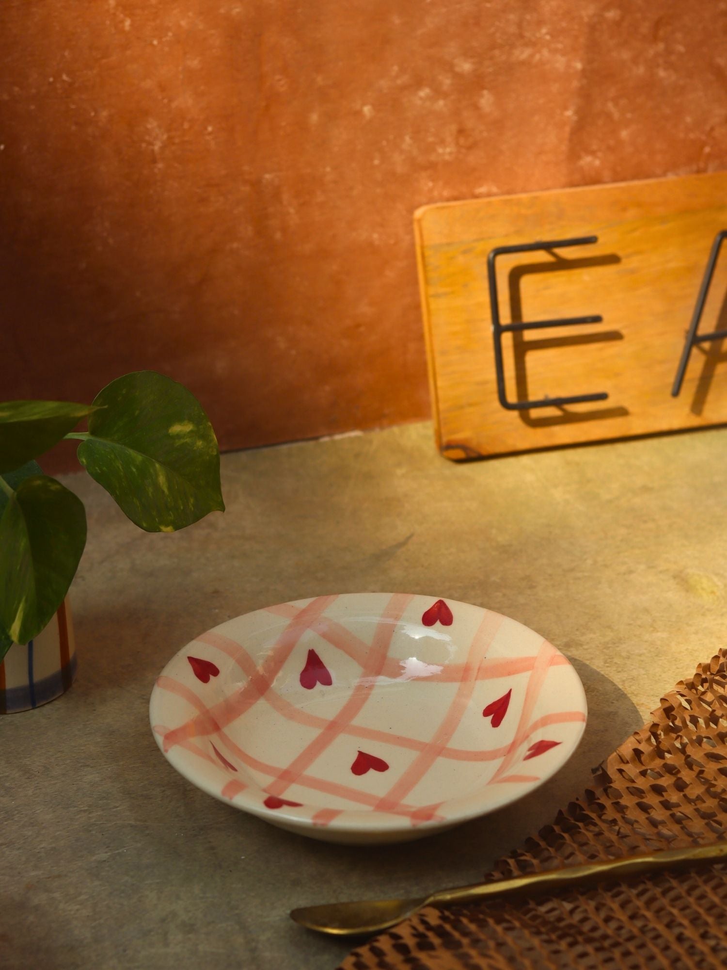 Handmade Chequered Heart Pasta Plate