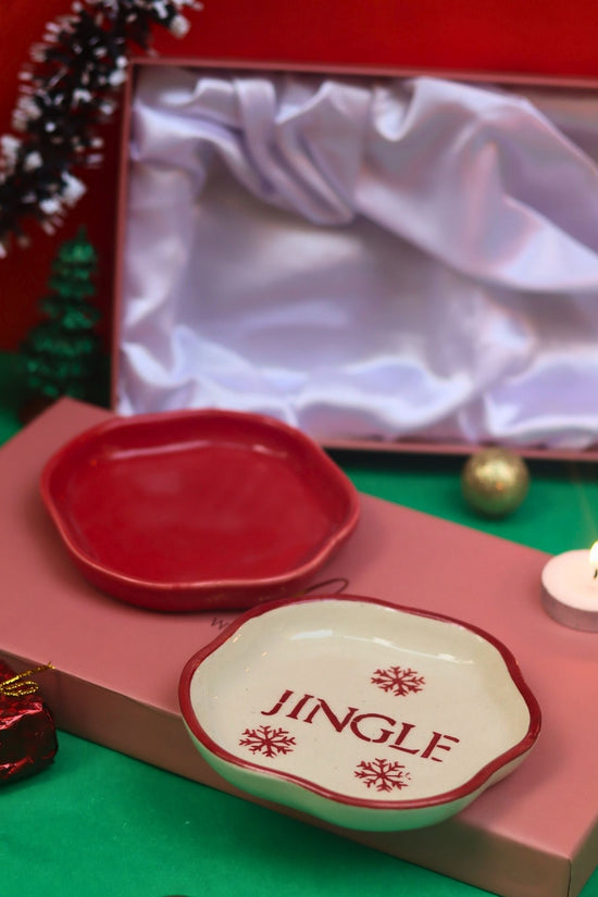 Jingle & Red Handmade Dessert plate in a Gift Box made by ceramic