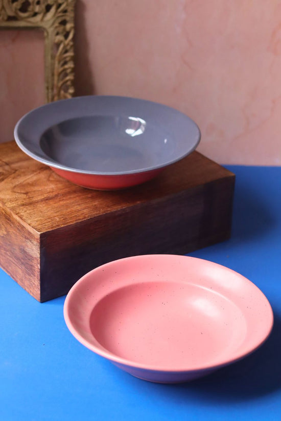 Subtle Grey & Rosy Pink Pasta Plate - Set of 2 with premium quality material