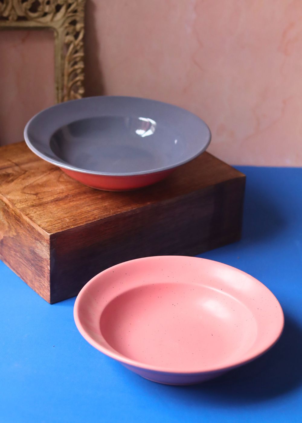 Subtle Grey & Rosy Pink Pasta Plate - Set of 2 with premium quality material