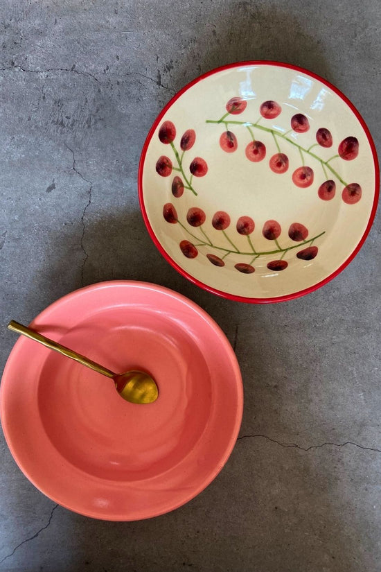 cherry tomato & rosy pink pasta plate handmade in india 