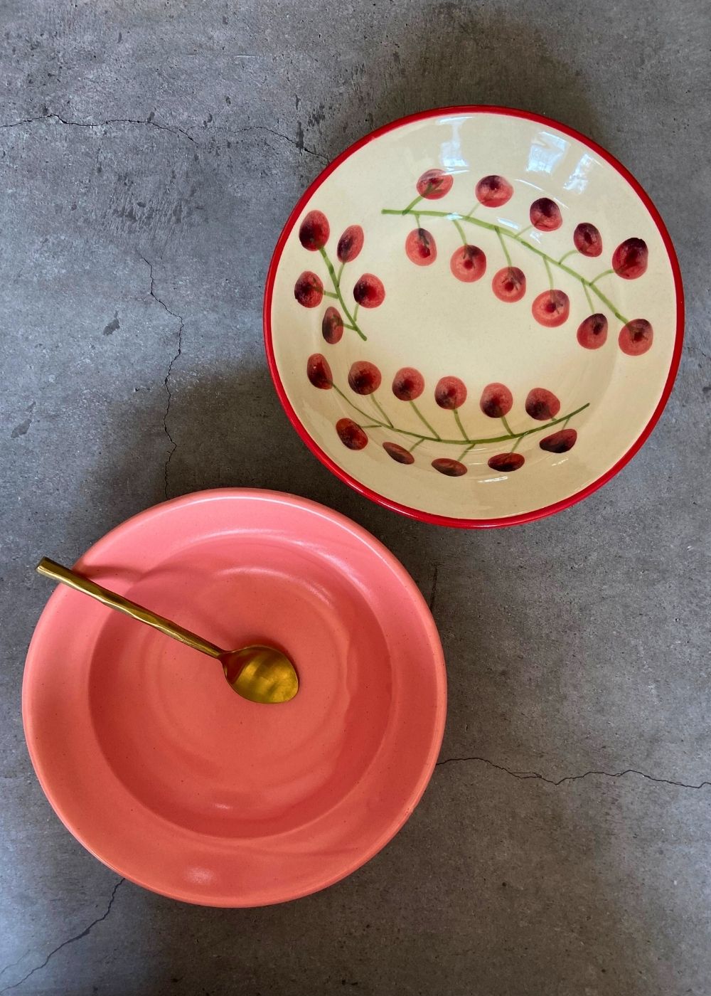 cherry tomato & rosy pink pasta plate handmade in india 