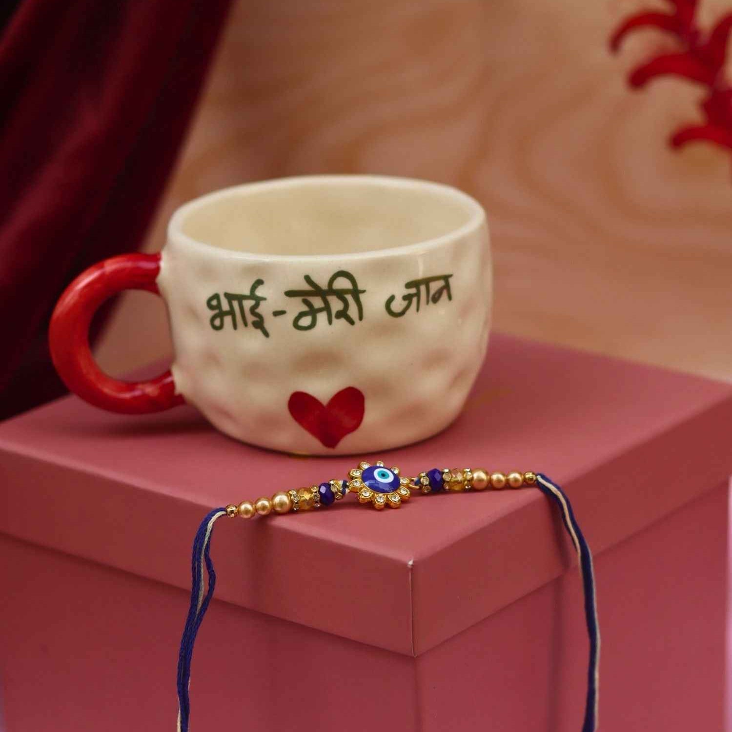 Bhai meri jaan Mug with evil eye Clushter rakhi Gift Box