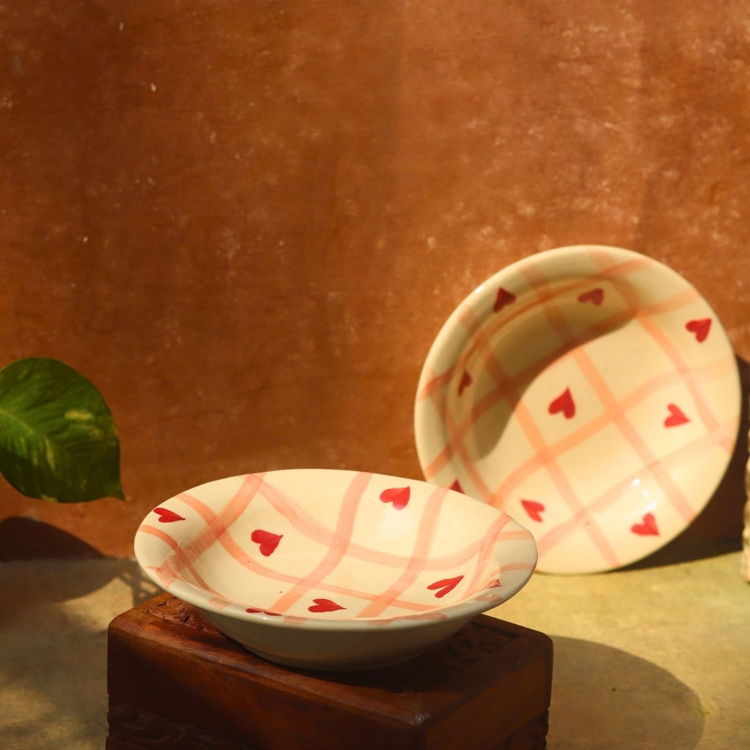 Chequered Heart Pasta Plate made by ceramic