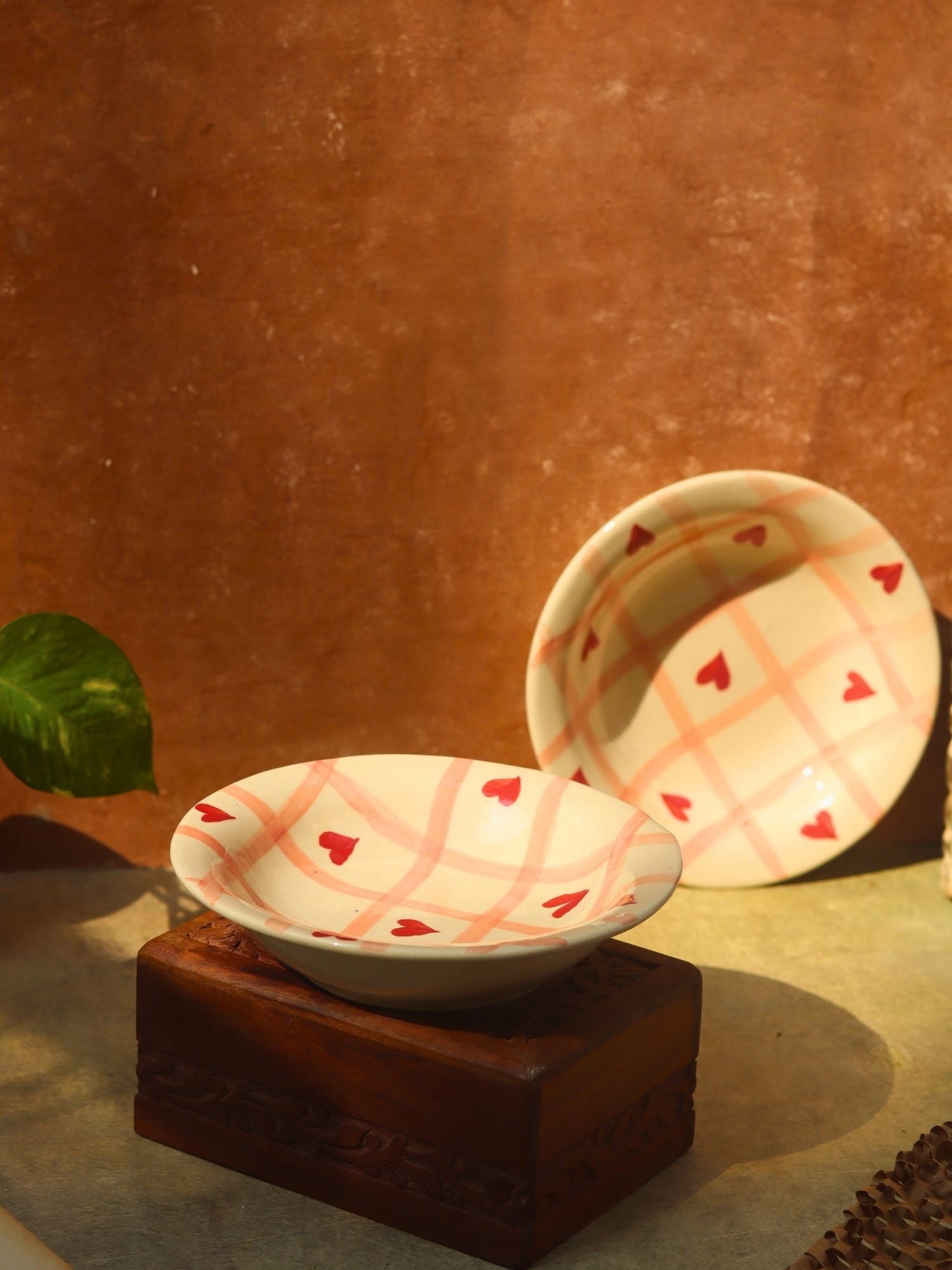 Chequered Heart Pasta Plate made by ceramic