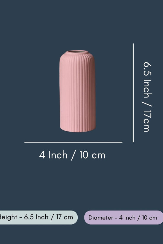 Pink Ribbed Vase - Short