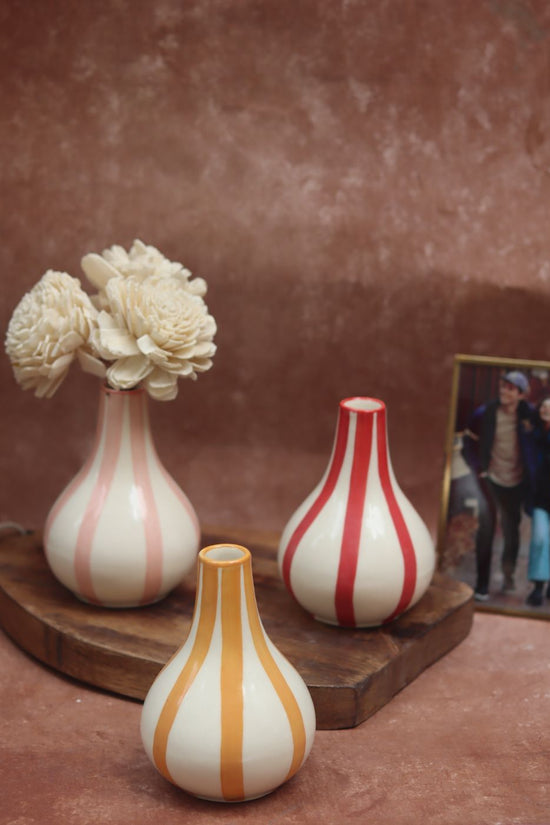 Set of 3 - Striped Vases made by ceramic