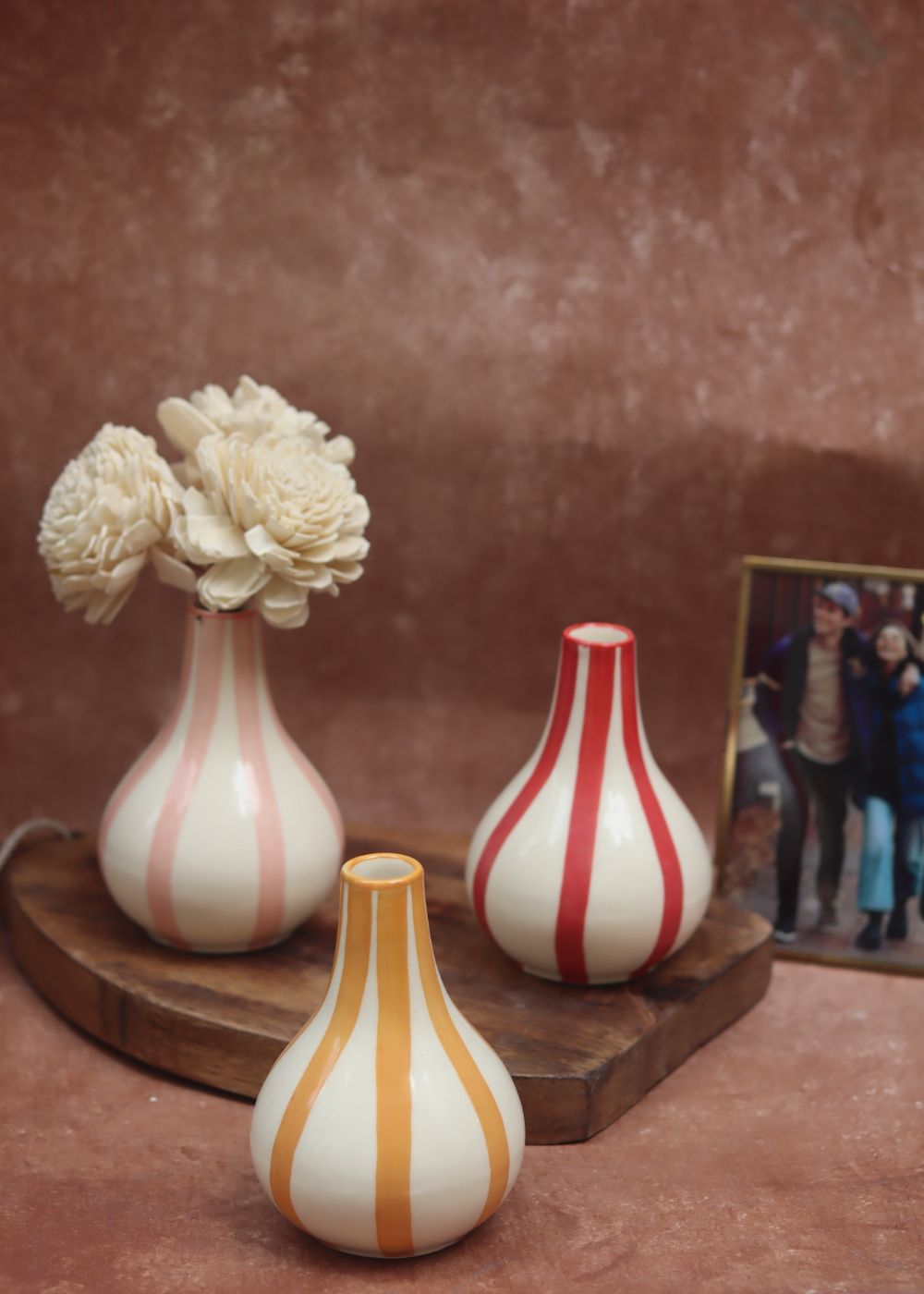 Set of 3 - Striped Vases made by ceramic