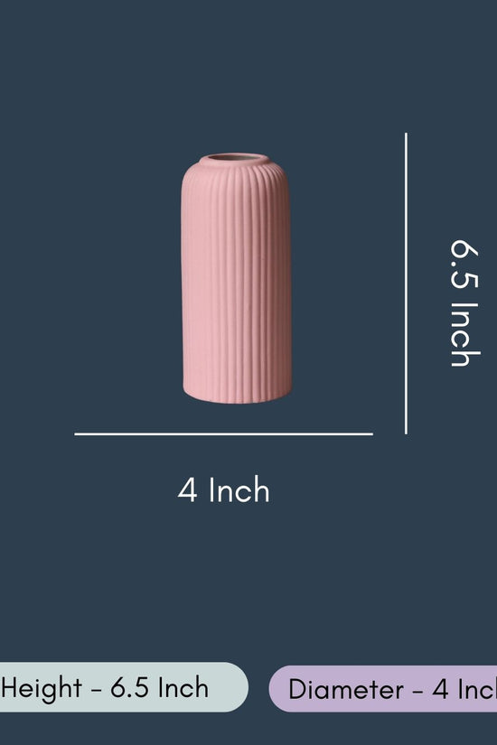 Pink Ribbed Vase - Short