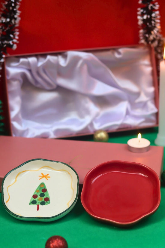 Lead free The Xmas & Red Handmade Dessert plate in a Gift Box