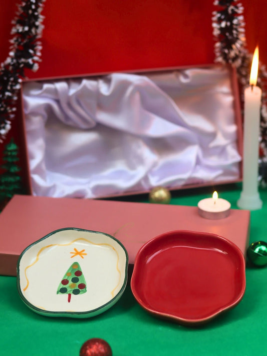Lead free The Xmas & Red Handmade Dessert plate in a Gift Box