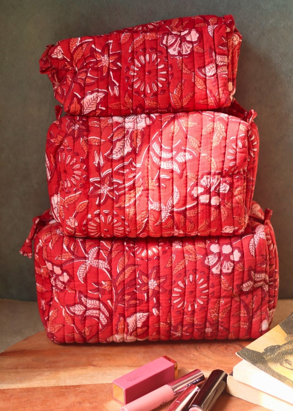 red floral toiletry bag for your some essentials 