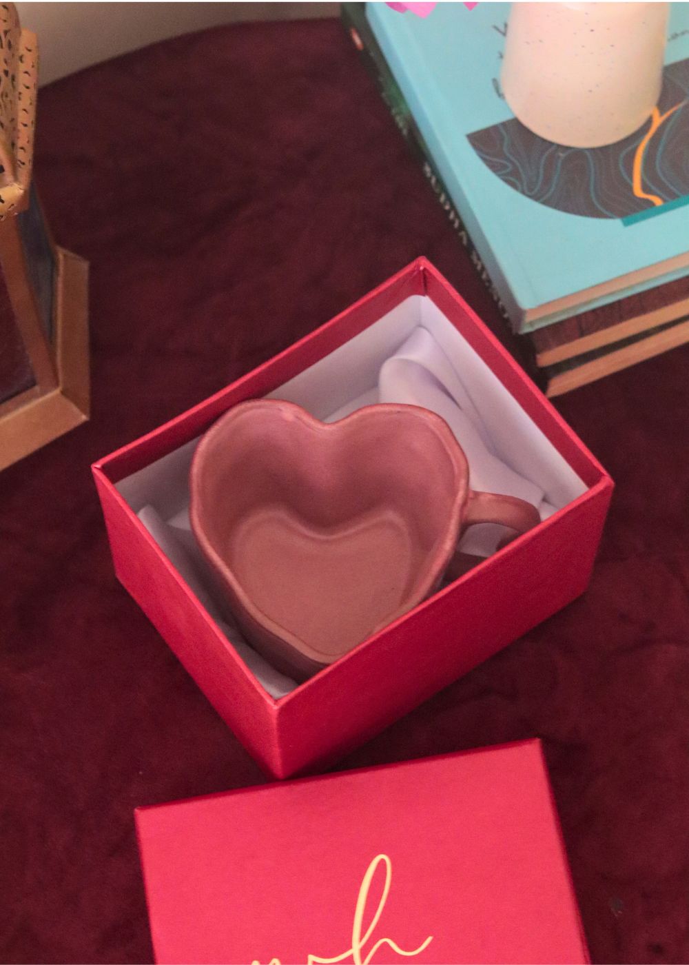 Handmade Dusty Pink Heart mug in a Gift Box