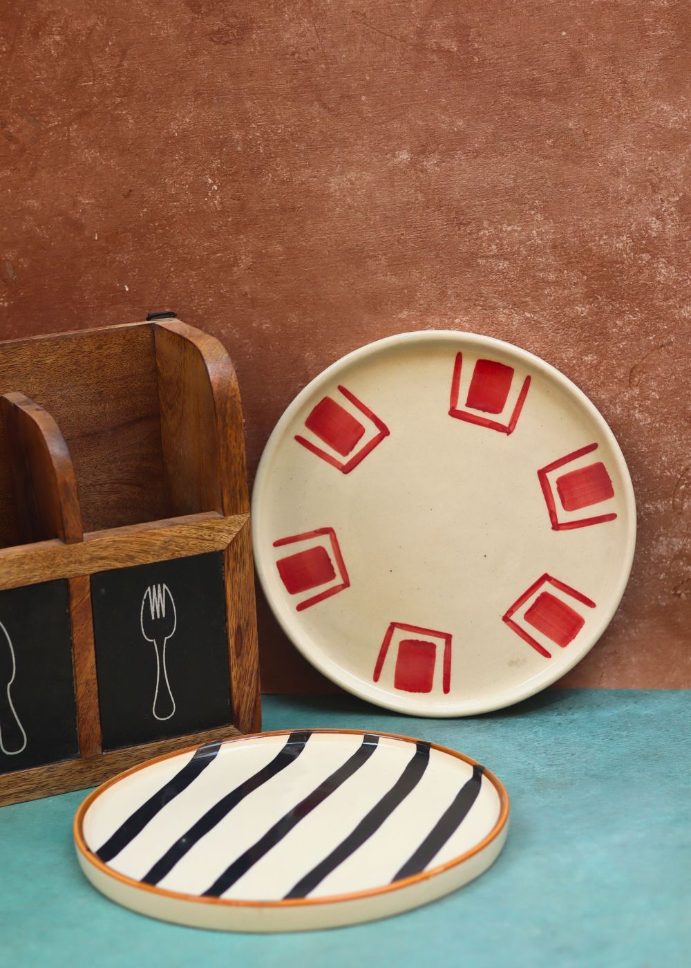 Handmade Set of 2 - Red Brick & Zebra Platter