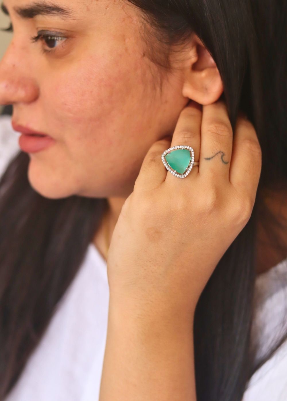 Anti tarnish Serene Sea Green Ring