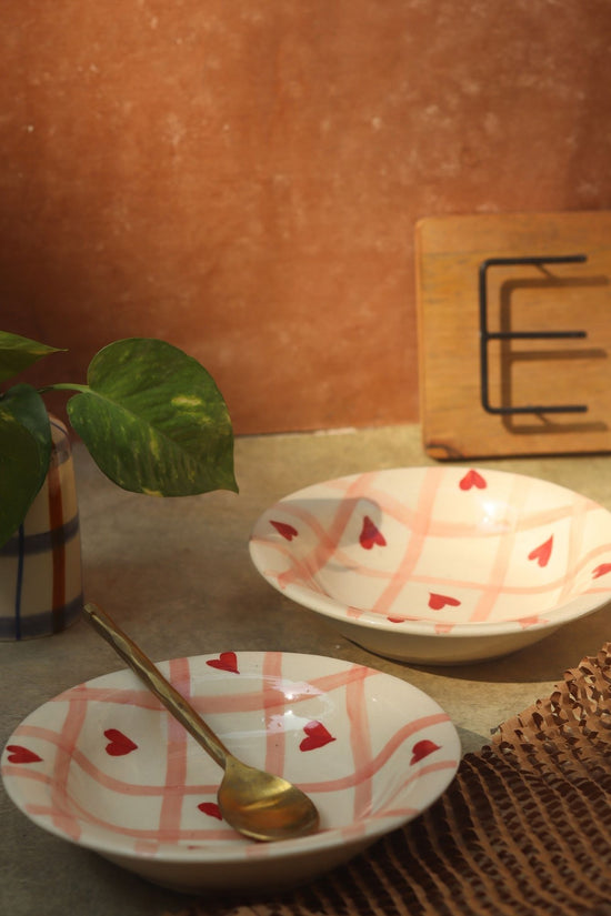 Chequered Heart Pasta Plate handmade in India