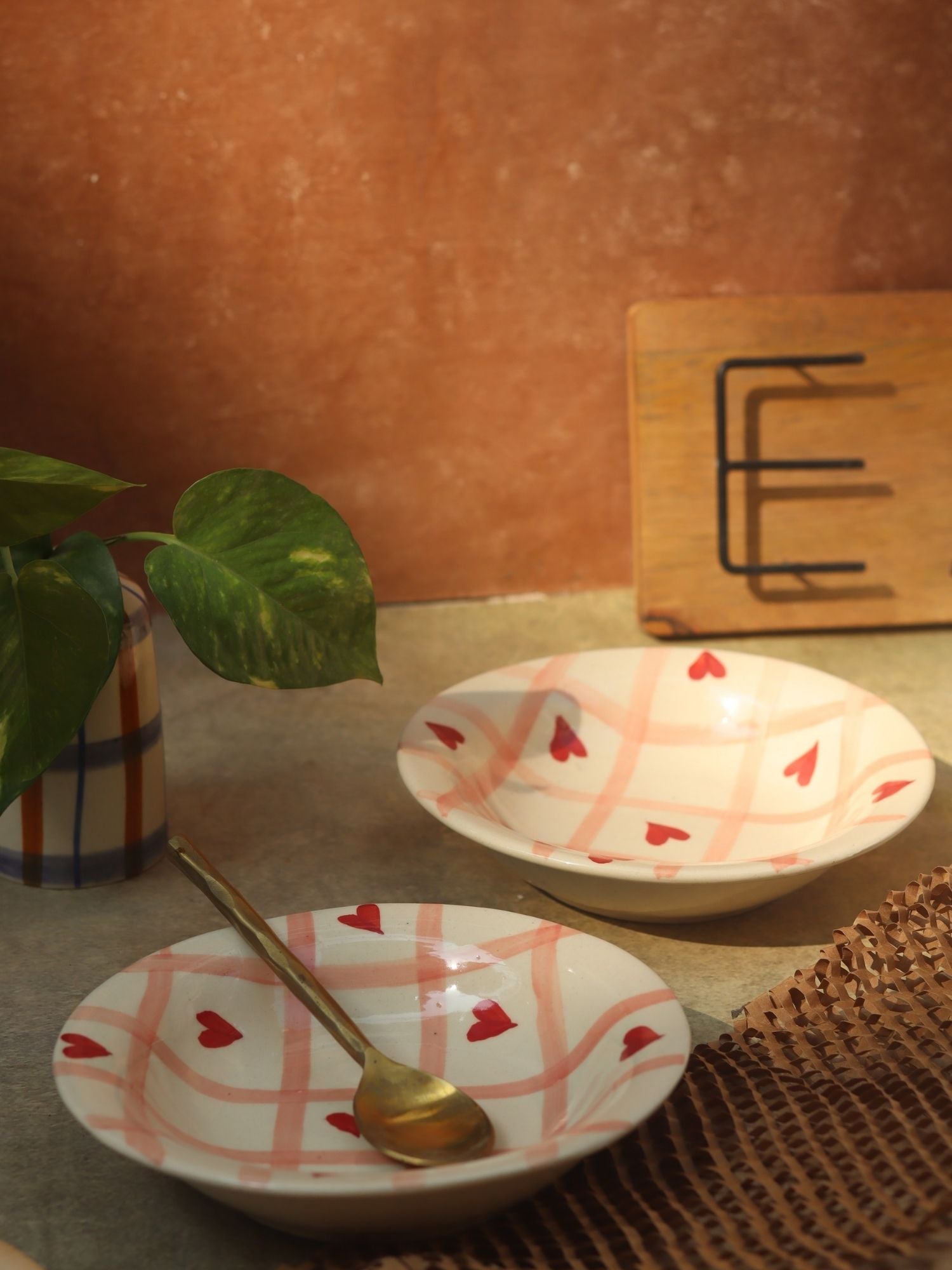Chequered Heart Pasta Plate handmade in India