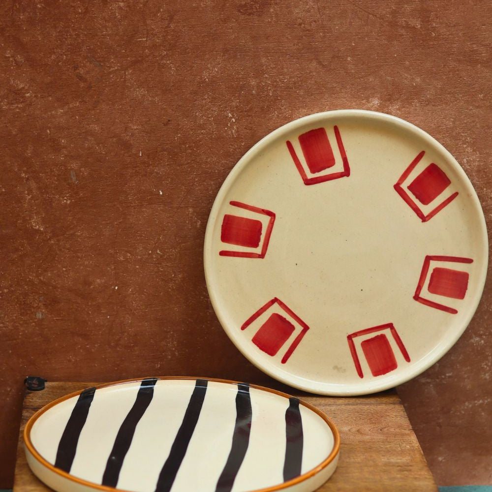 Set of 2 - Red Brick & Zebra Platter made by ceramic