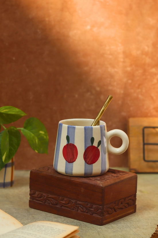 handmade Striped Cherry Mug - Blue