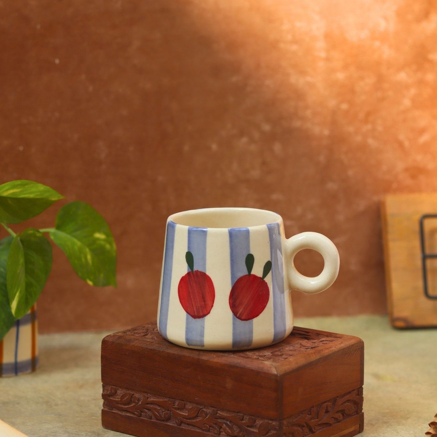 Striped Cherry Mug - Blue made by ceramic