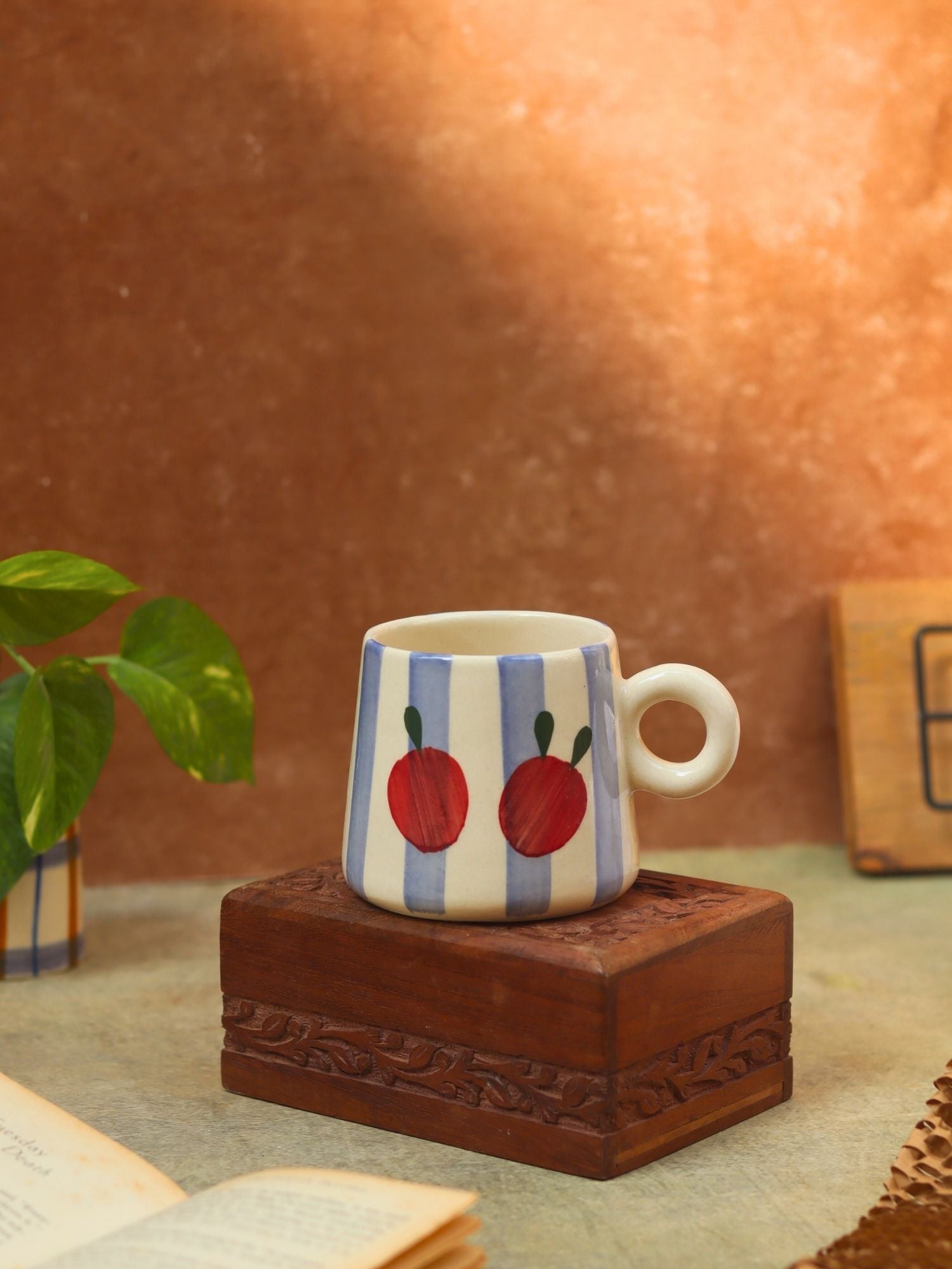Striped Cherry Mug - Blue made by ceramic