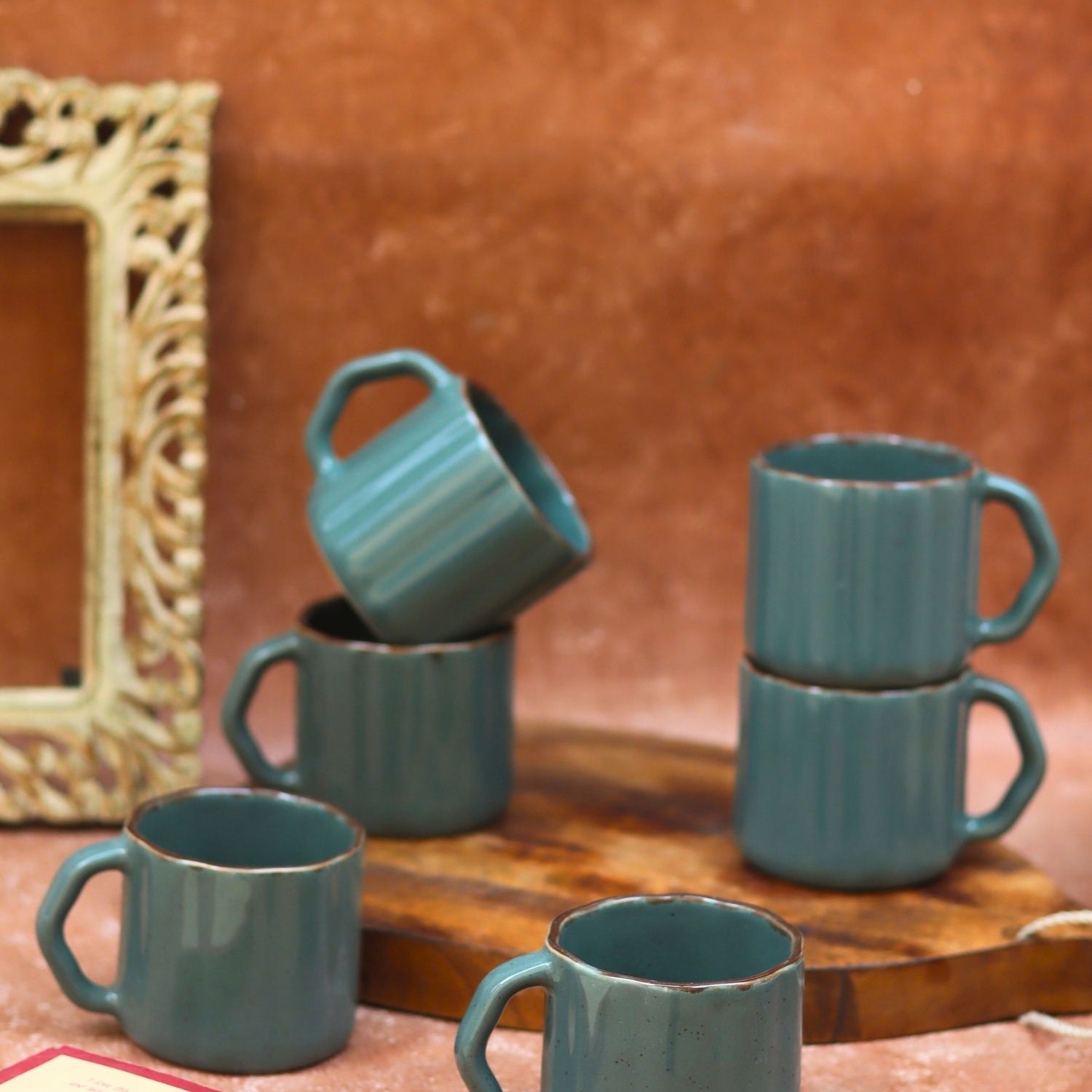 Handmade Deep Green forest Tea Cups - Set of 6