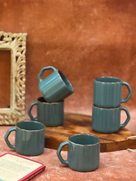 Handmade Deep Green forest Tea Cups - Set of 6