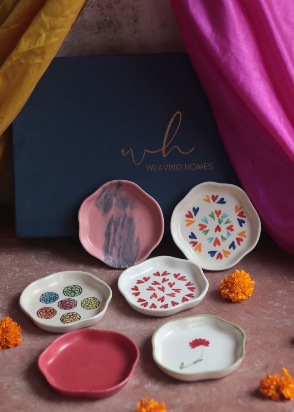 Set of 6 Handpainted Dessert Plates (for the price of 5) Diwali Gift Box handmade in india