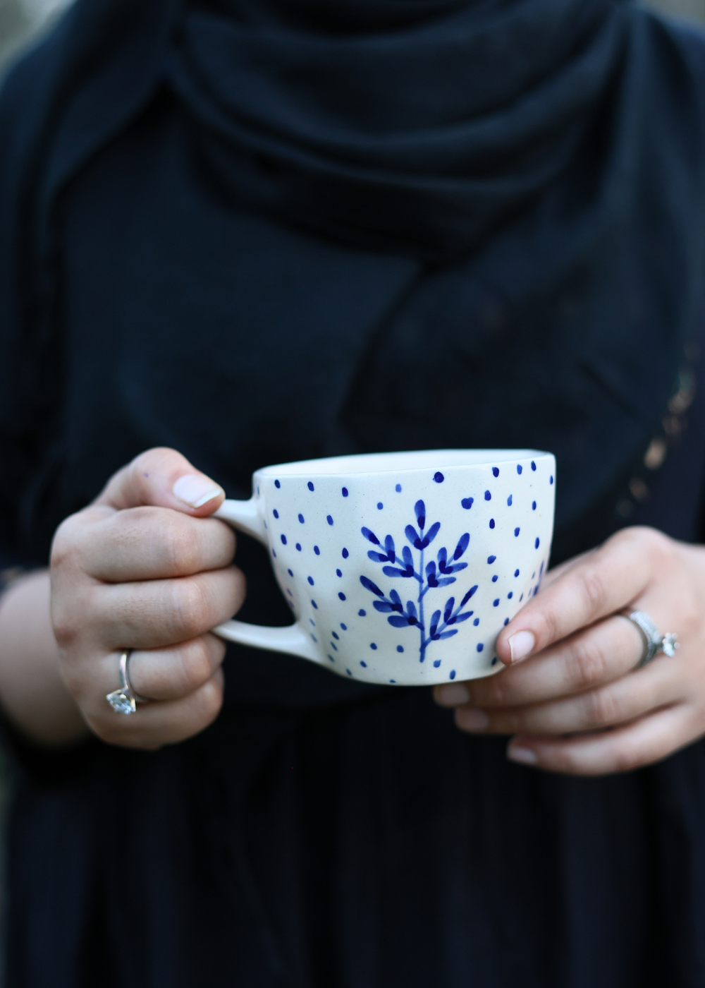 blue fall leaf mug handmade, ceramic 