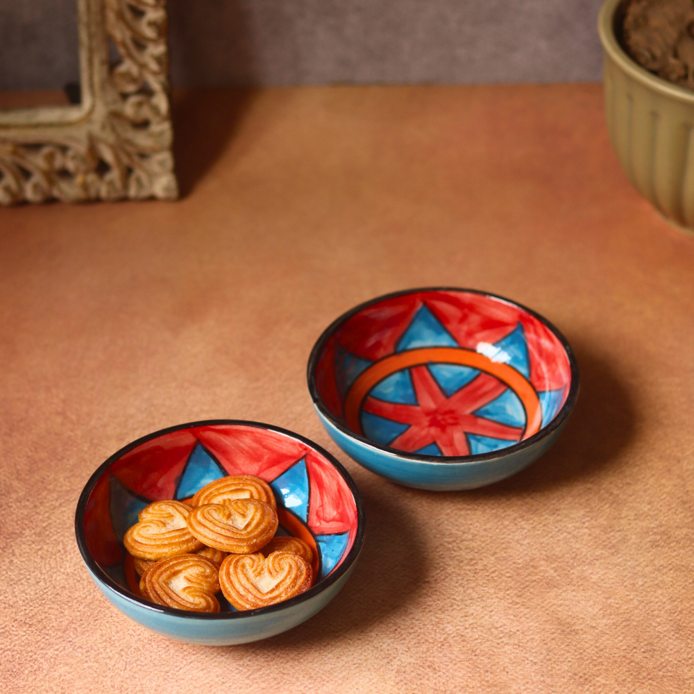 ceramic handmade bowls with biscuits