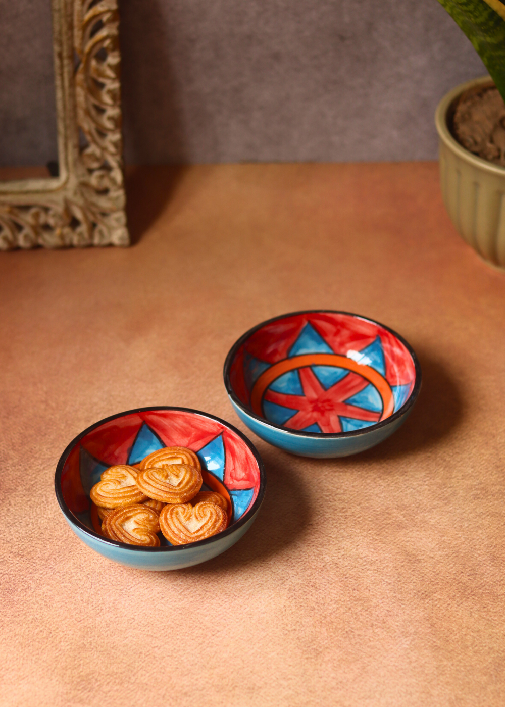 ceramic handmade bowls with biscuits