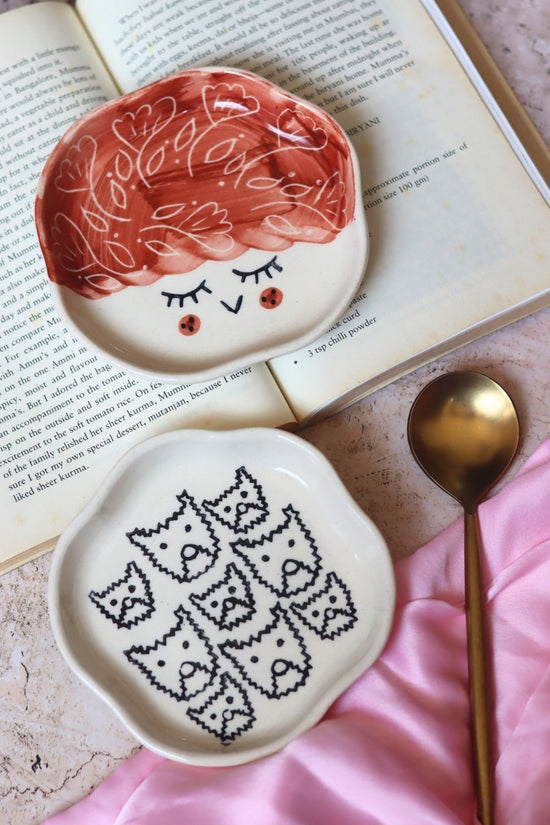 Cats & Tweety Handmade Dessert Plate handmade in india