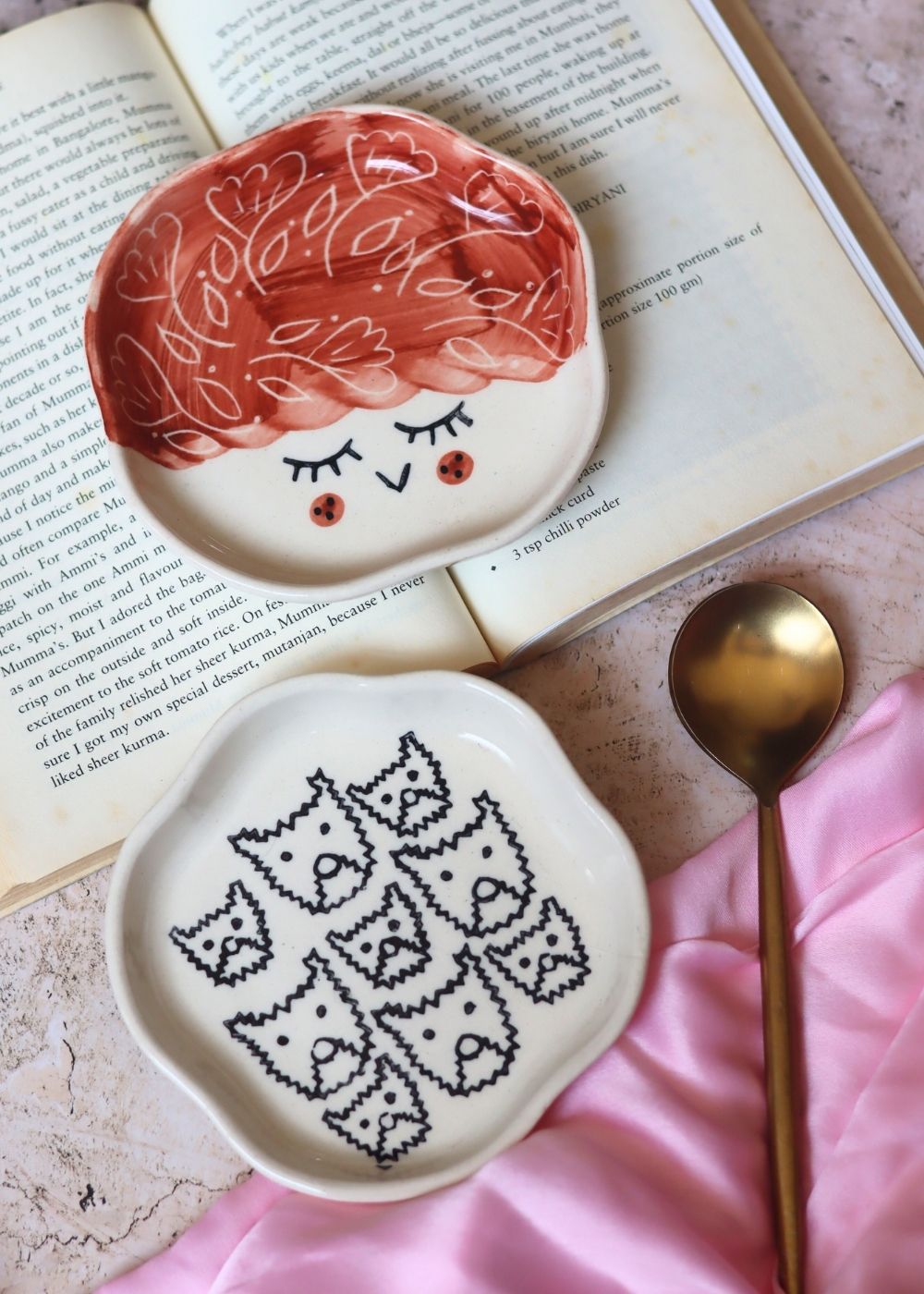 Cats & Tweety Handmade Dessert Plate handmade in india