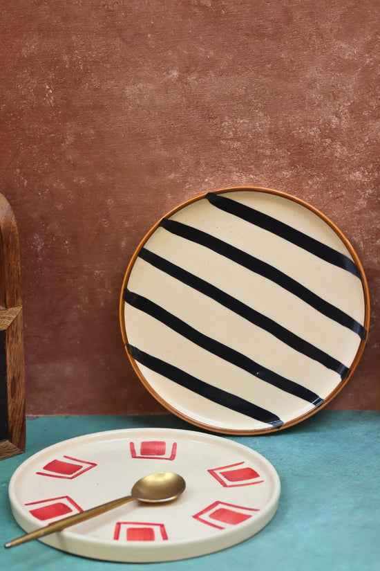 Set of 2 - Red Brick & Zebra Platter handmade in India