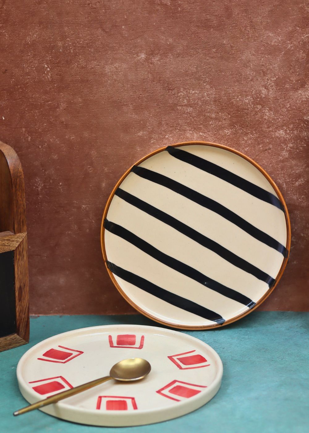 Set of 2 - Red Brick & Zebra Platter handmade in India
