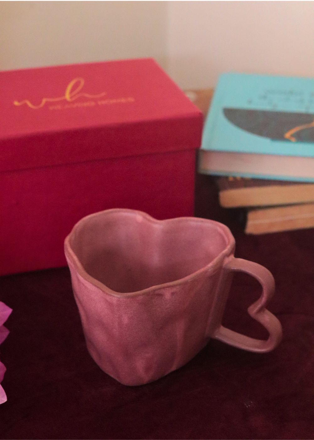 Dusty Pink Heart mug in a Gift Box handmade in india