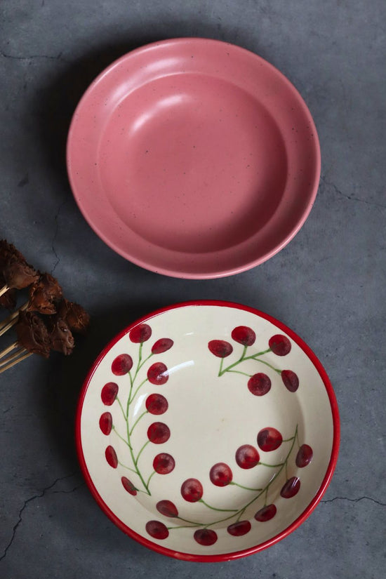 handmade Rosy Pink & Cherry Tomato Pasta plate - Set of 2