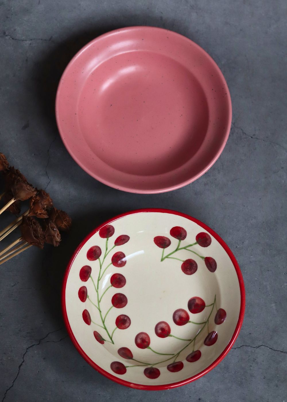 handmade Rosy Pink & Cherry Tomato Pasta plate - Set of 2