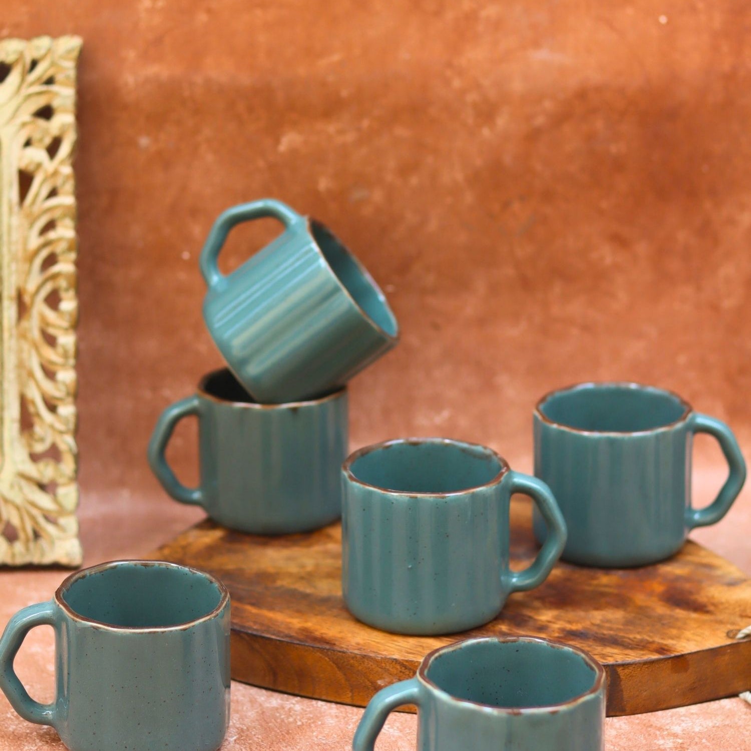 Deep Green forest Tea Cups - Set of 6 made by ceramic