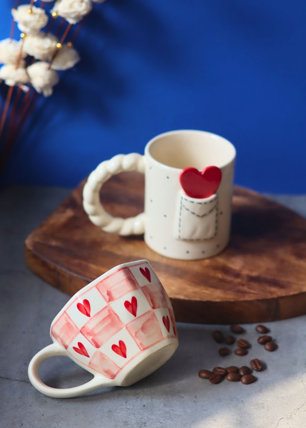 Love Letter & Chequered Heart Mug made by ceramic