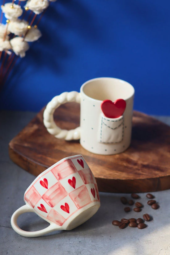 Love Letter & Chequered Heart Mug made by ceramic