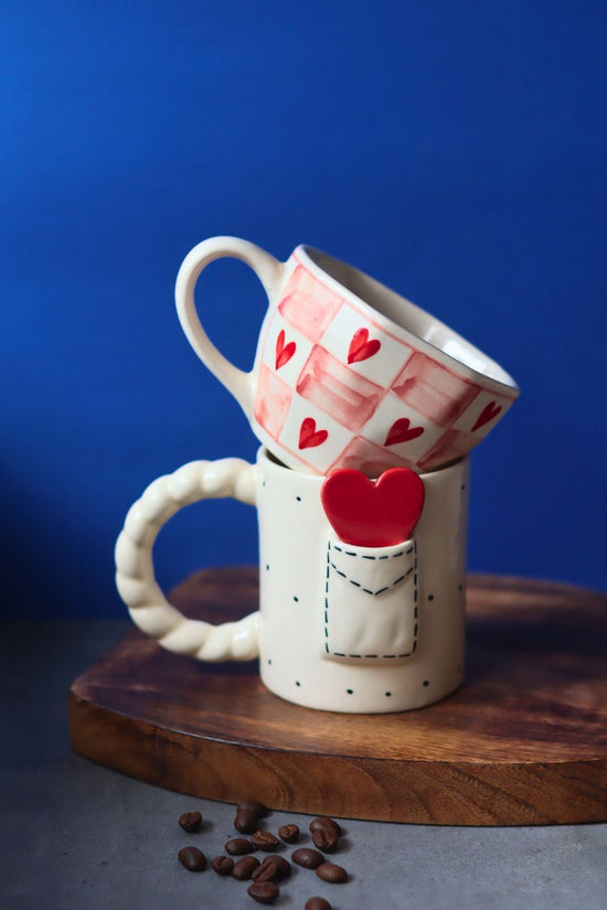 Handmade Love Letter & Chequered Heart Mug