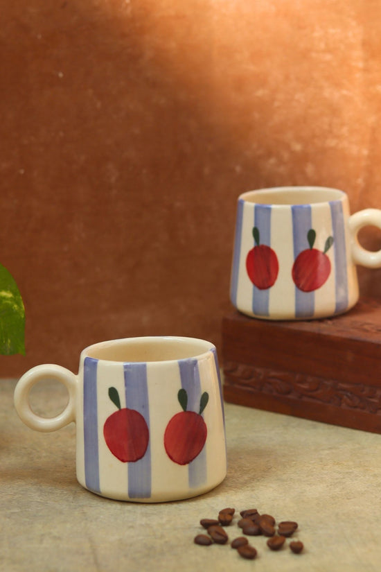 Striped Cherry Mug - Blue handmade in india