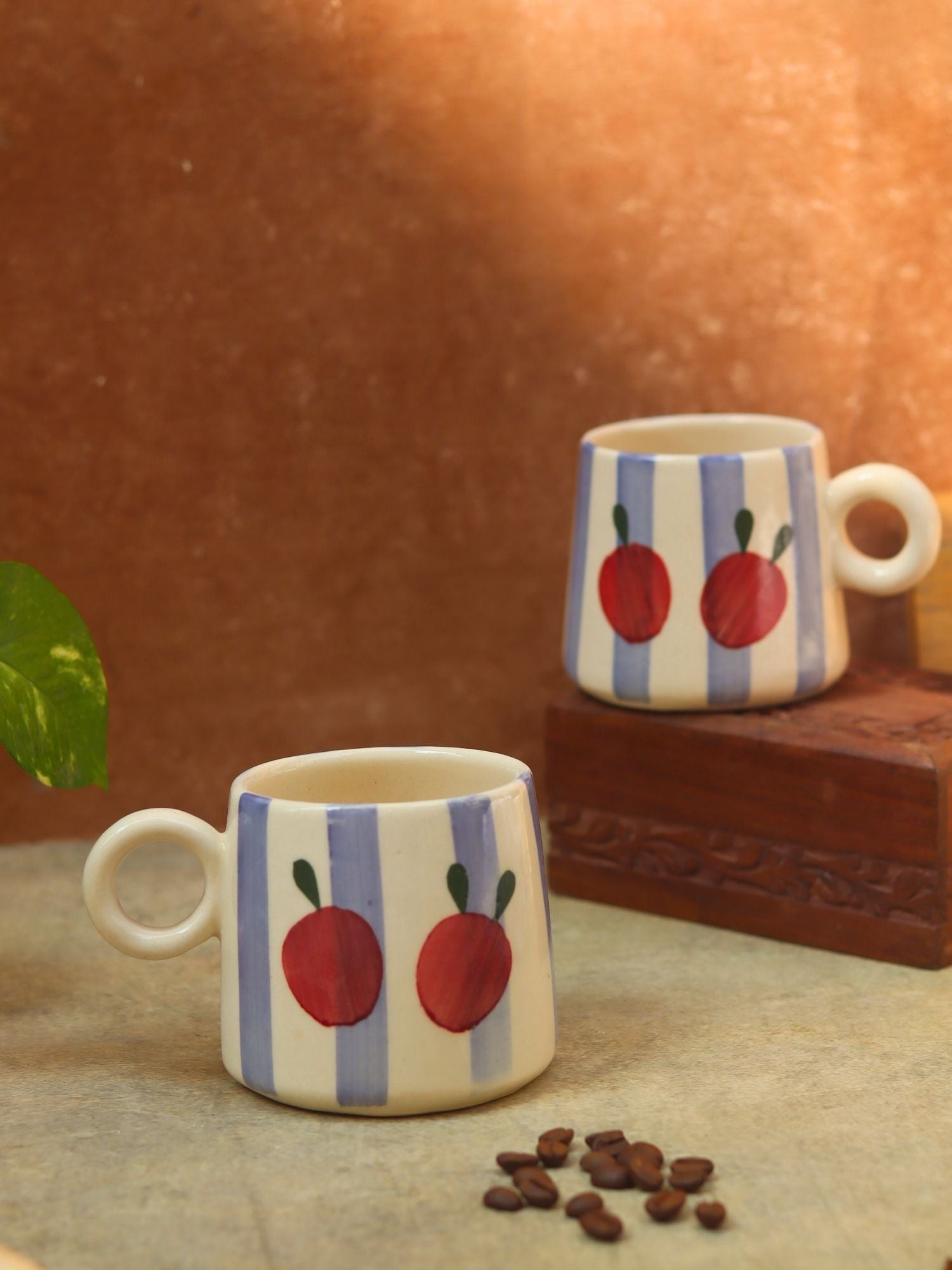 Striped Cherry Mug - Blue handmade in india