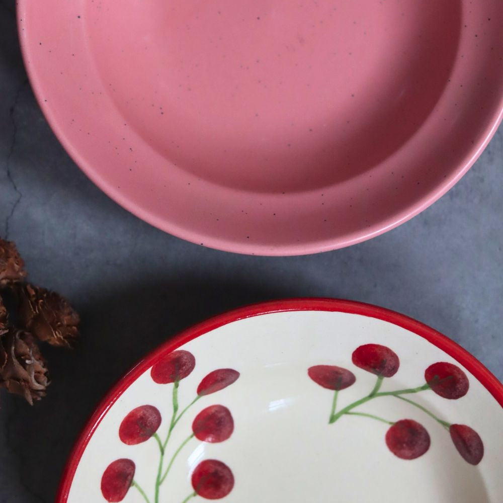 Rosy Pink & Army Green Pasta Plate - Set of 2 made by ceramic