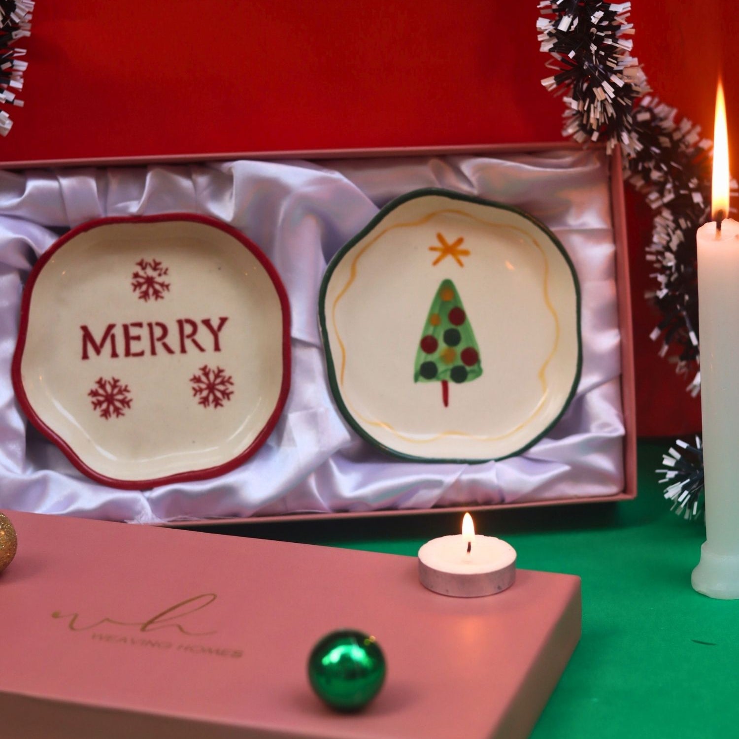 The Xmas & Merry Handmade Dessert plate in a Gift Box made by ceramic
