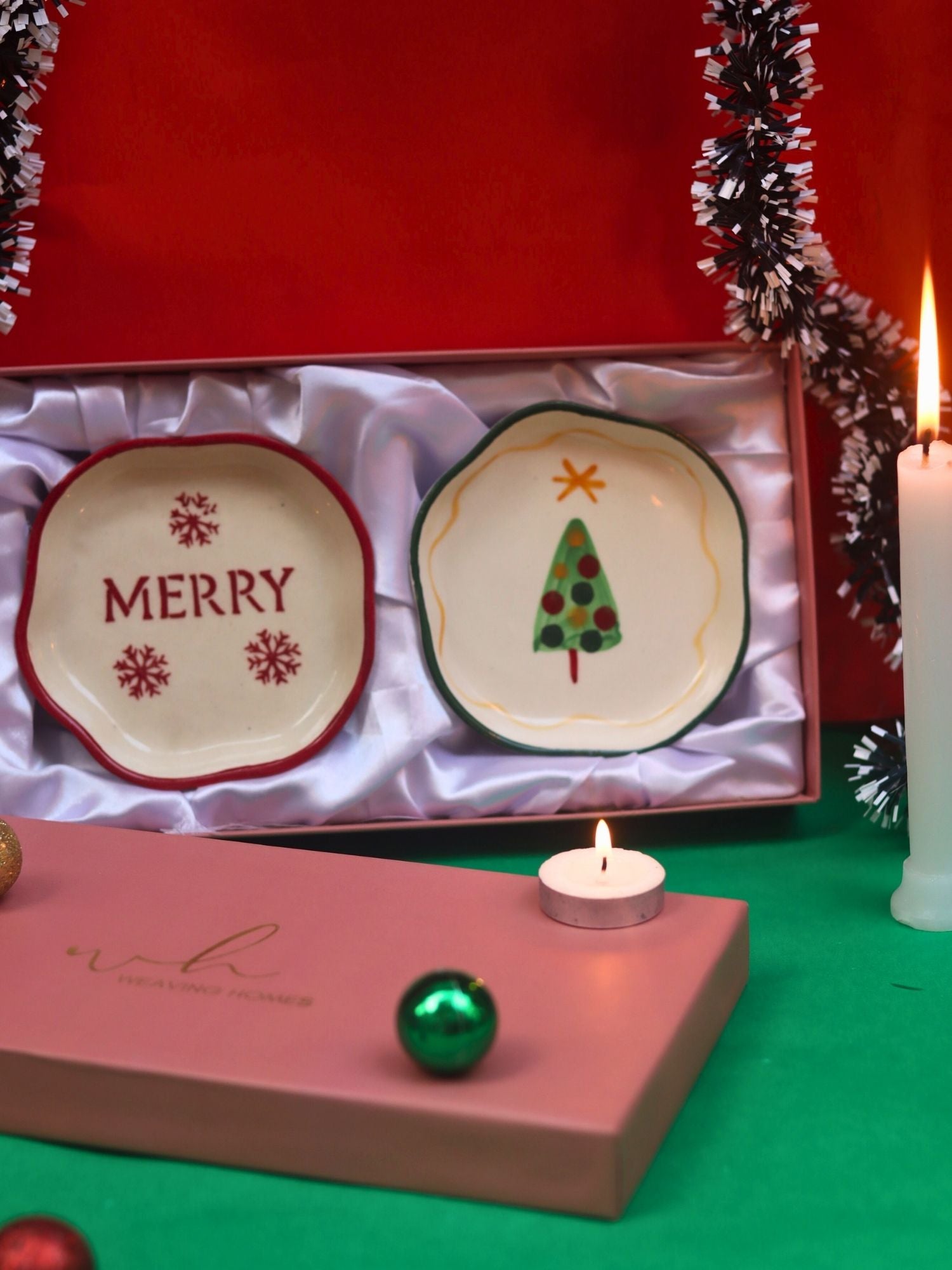 The Xmas & Merry Handmade Dessert plate in a Gift Box made by ceramic