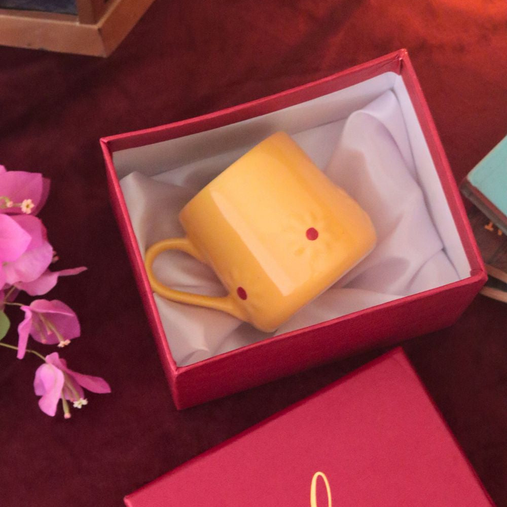 Yellow Lily mug in a Gift Box made by ceramic