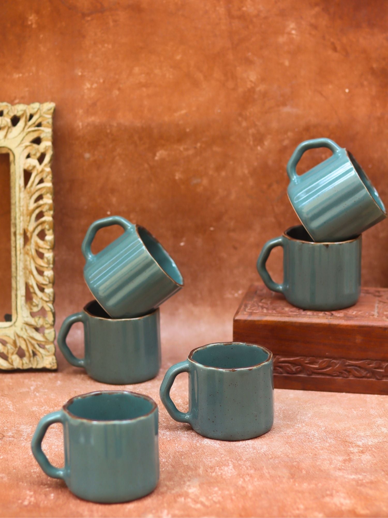 Deep Green forest Tea Cups - Set of 6 handmade in India